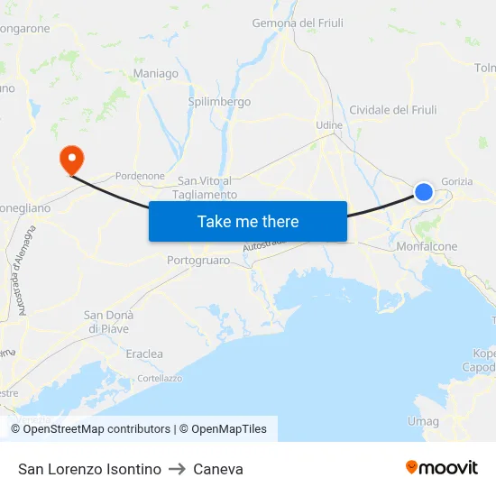 San Lorenzo Isontino to Caneva map
