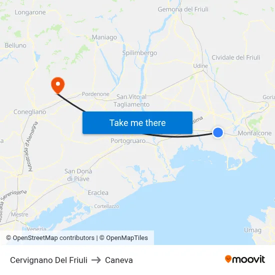 Cervignano Del Friuli to Caneva map