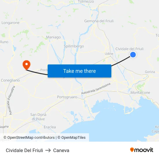 Cividale Del Friuli to Caneva map