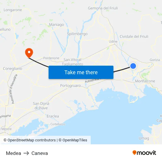 Medea to Caneva map