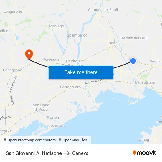 San Giovanni Al Natisone to Caneva map