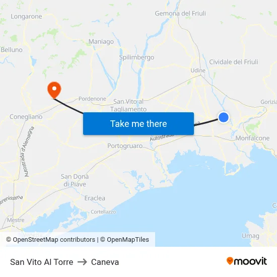 San Vito Al Torre to Caneva map