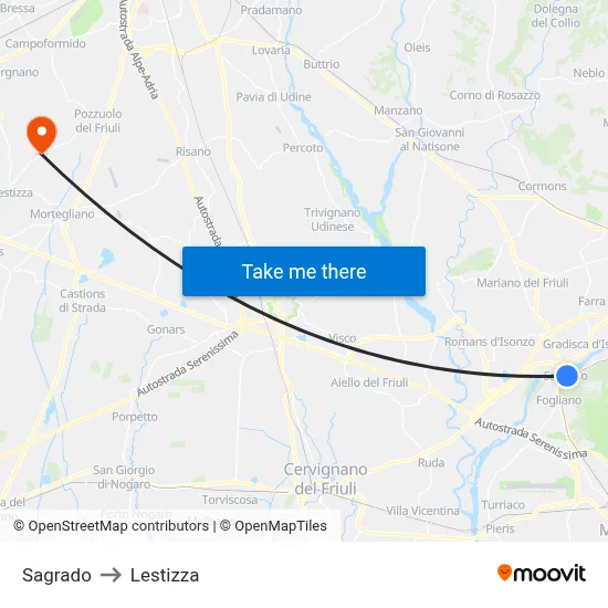 Sagrado to Lestizza map