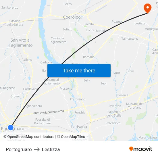 Portogruaro to Lestizza map