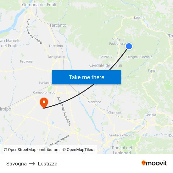 Savogna to Lestizza map