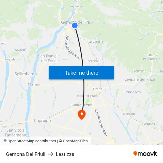 Gemona Del Friuli to Lestizza map