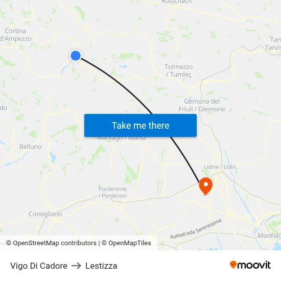 Vigo di Cadore to Lestizza map