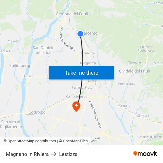 Magnano in Riviera to Lestizza map