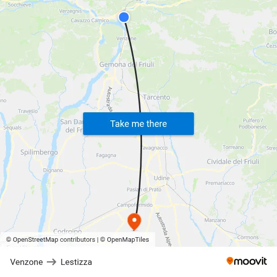 Venzone to Lestizza map
