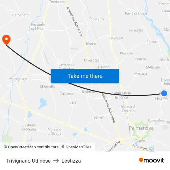 Trivignano Udinese to Lestizza map