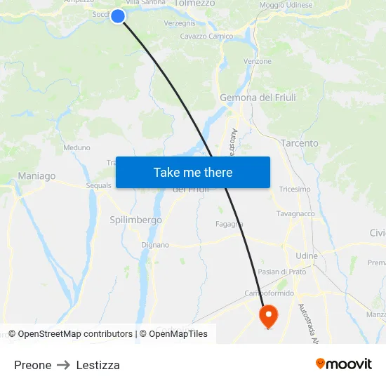 Preone to Lestizza map