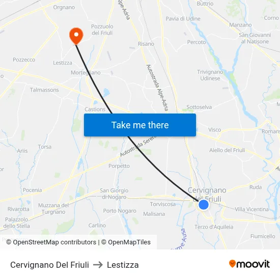 Cervignano del Friuli to Lestizza map