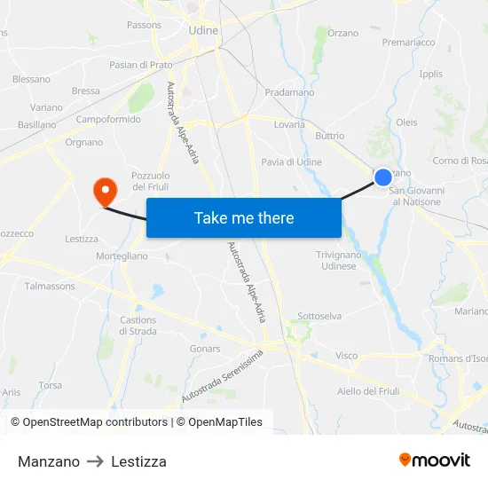 Manzano to Lestizza map