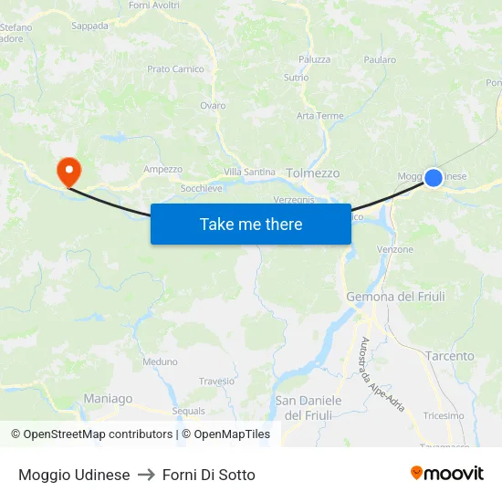 Moggio Udinese to Forni Di Sotto map