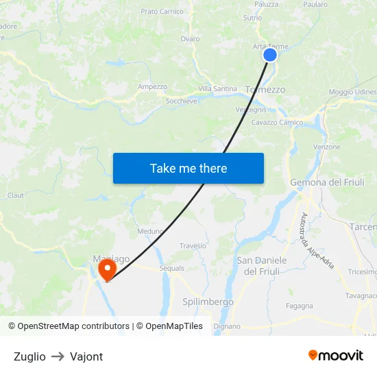 Zuglio to Vajont map