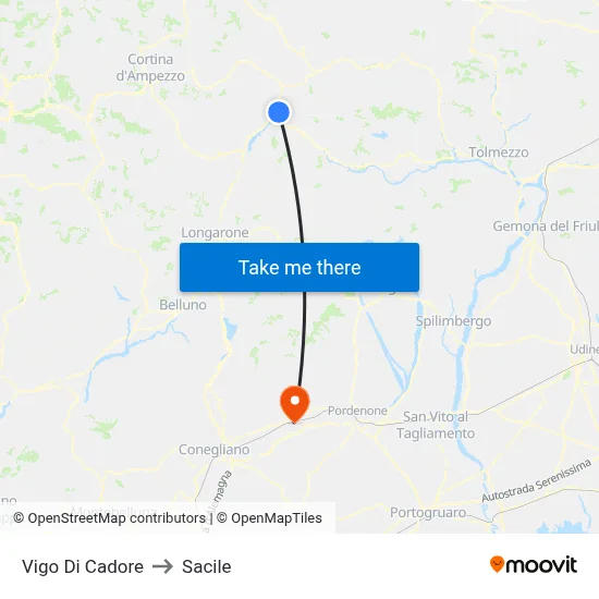 Vigo di Cadore to Sacile map