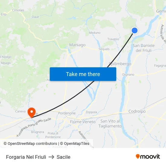 Forgaria nel Friuli to Sacile map