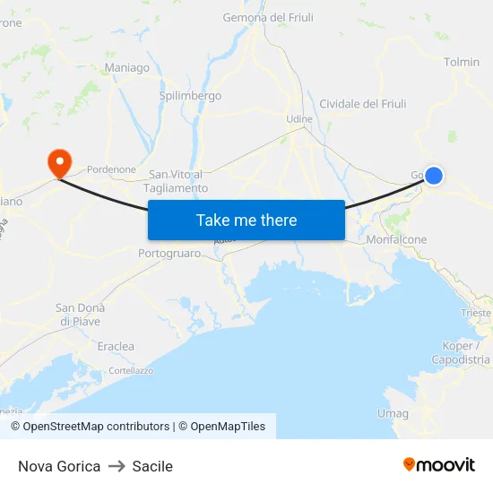 Nova Gorica to Sacile map
