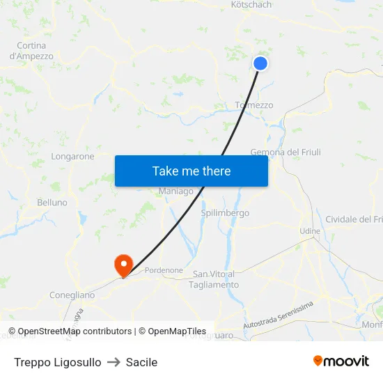 Treppo Ligosullo to Sacile map