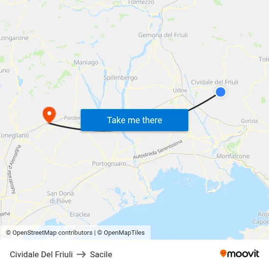 Cividale del Friuli to Sacile map