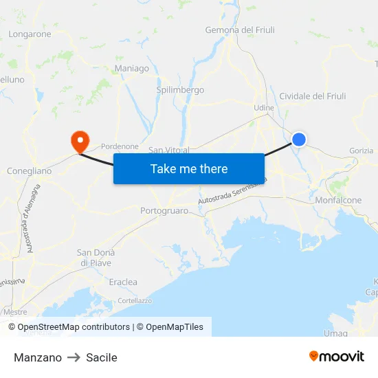 Manzano to Sacile map