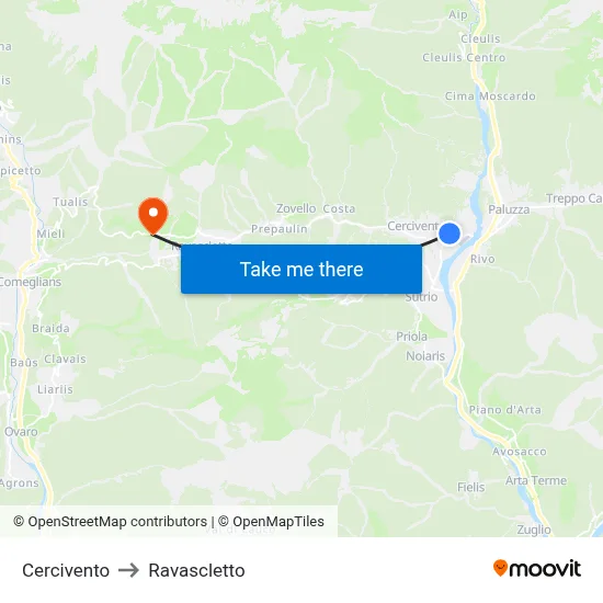 Cercivento to Ravascletto map