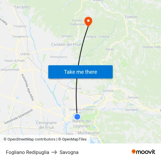Fogliano Redipuglia to Savogna map
