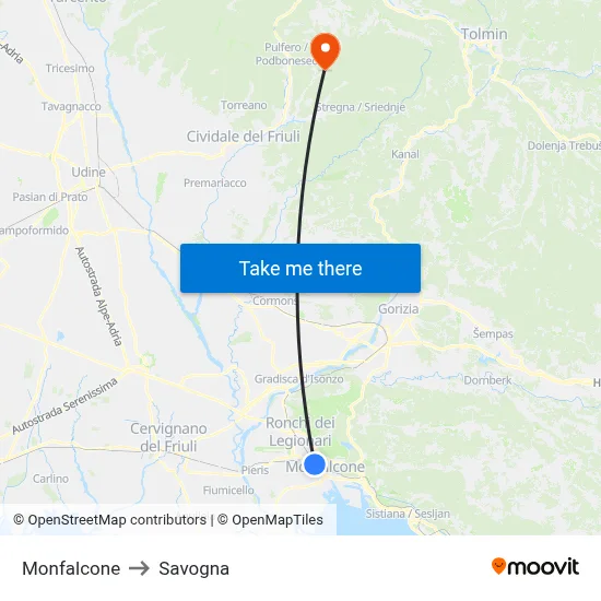 Monfalcone to Savogna map