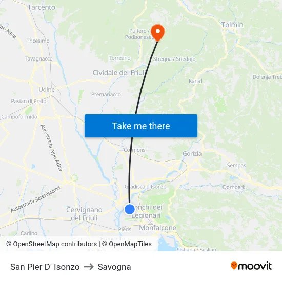 San Pier d'Isonzo to Savogna map