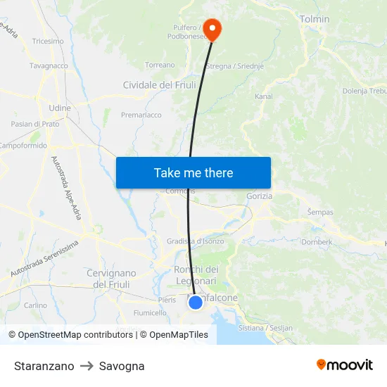 Staranzano to Savogna map
