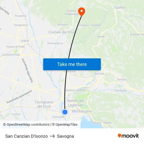 San Canzian d'Isonzo to Savogna map