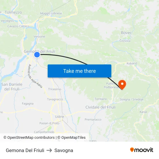 Gemona Del Friuli to Savogna map