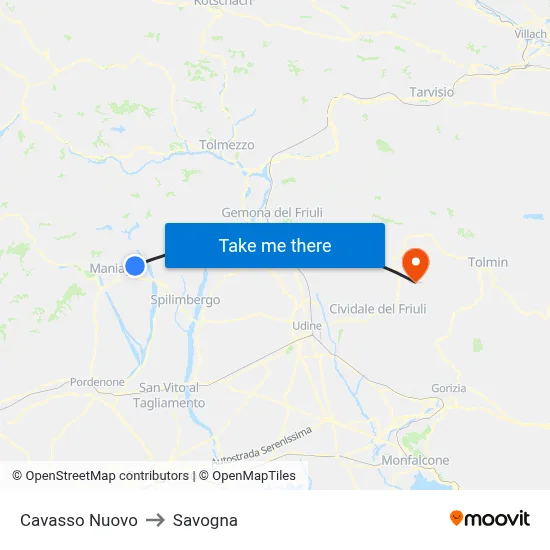 Cavasso Nuovo to Savogna map