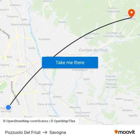 Pozzuolo del Friuli to Savogna map