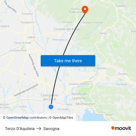 Terzo d'Aquileia to Savogna map