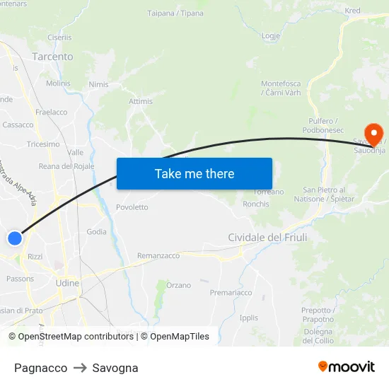 Pagnacco to Savogna map