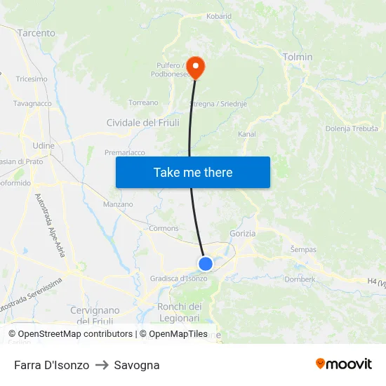 Farra d'Isonzo to Savogna map