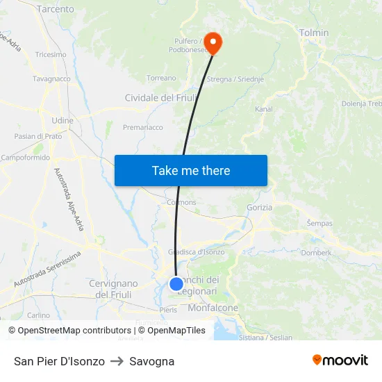 San Pier d'Isonzo to Savogna map