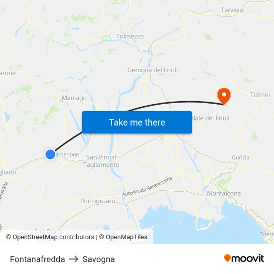 Fontanafredda to Savogna map