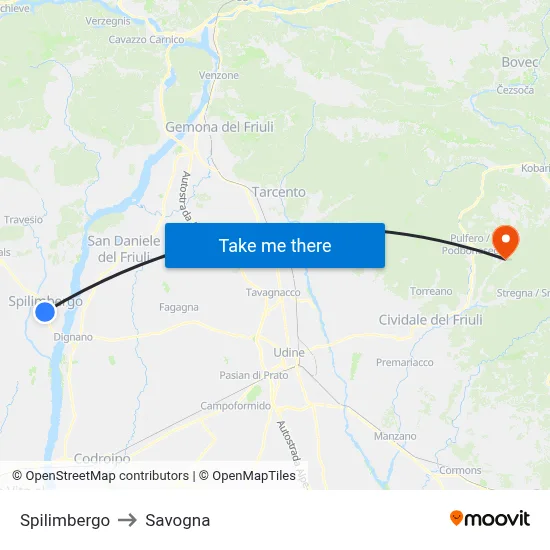 Spilimbergo to Savogna map