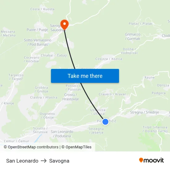 San Leonardo to Savogna map