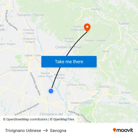 Trivignano Udinese to Savogna map