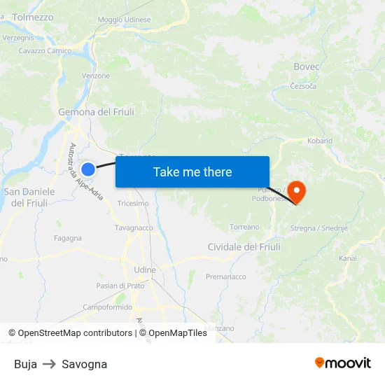 Buja to Savogna map