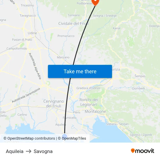 Aquileia to Savogna map