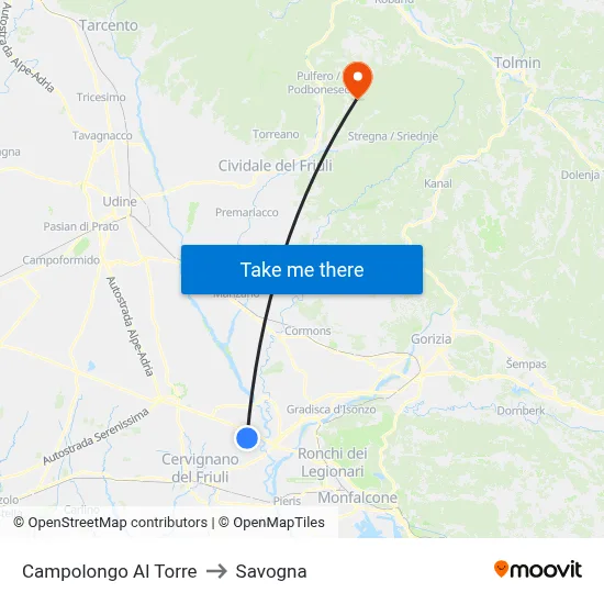 Campolongo al Torre to Savogna map