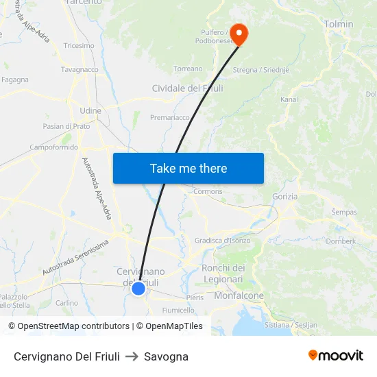Cervignano del Friuli to Savogna map