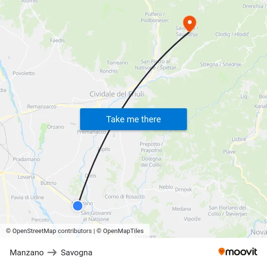 Manzano to Savogna map