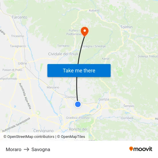 Moraro to Savogna map