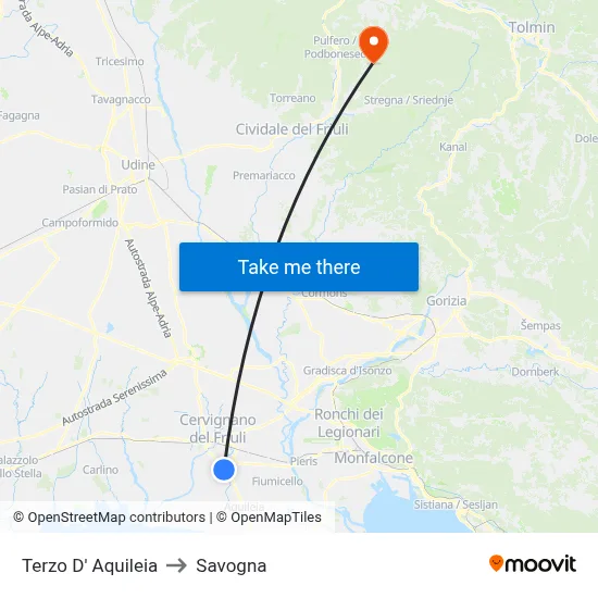 Terzo d'Aquileia to Savogna map