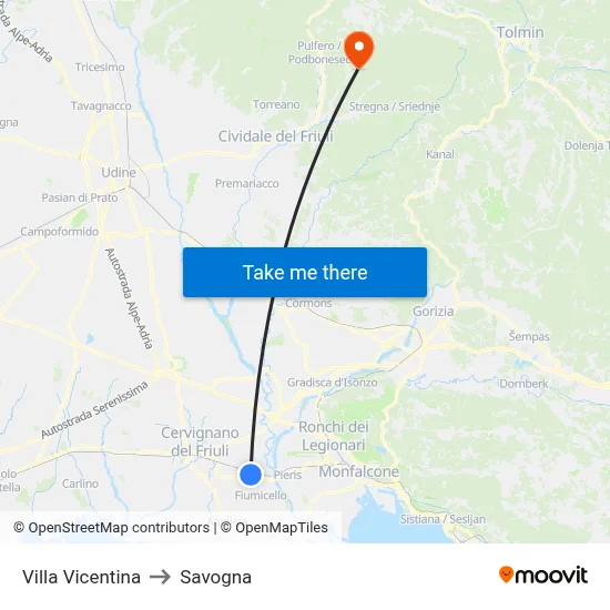 Villa Vicentina to Savogna map